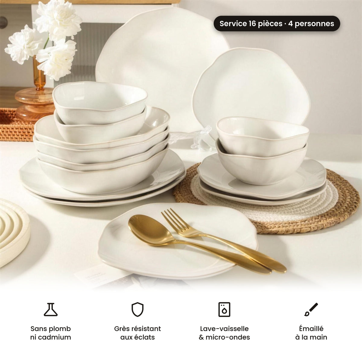 Service de table 16 pièces – Blanc nacré