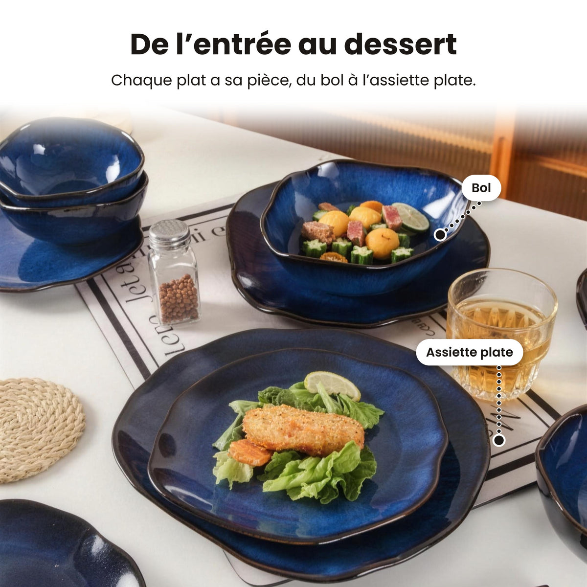 Service de table 16 pièces – Bleu océan