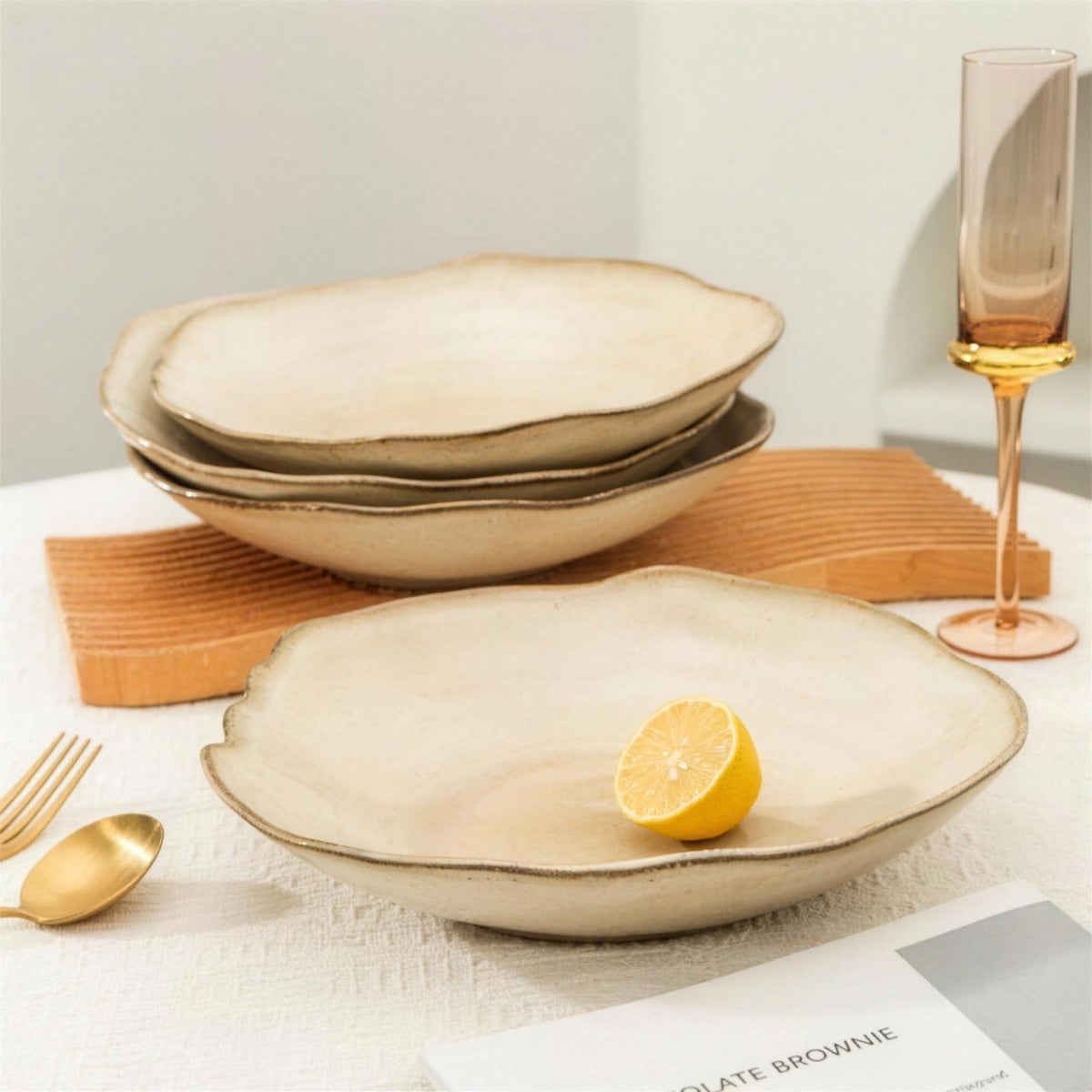 Lot de 4 assiettes creuses - Beige