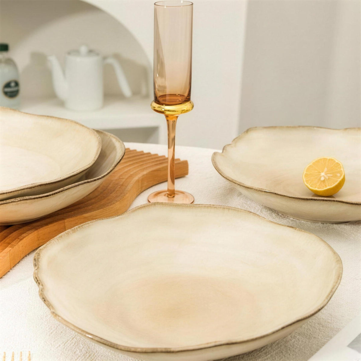 Lot de 4 assiettes creuses - Beige