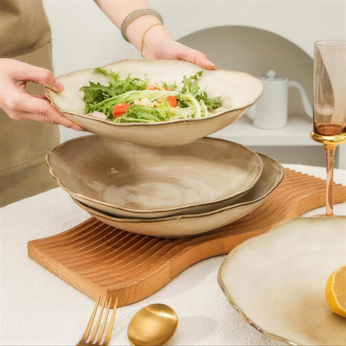Lot de 4 assiettes creuses - Beige