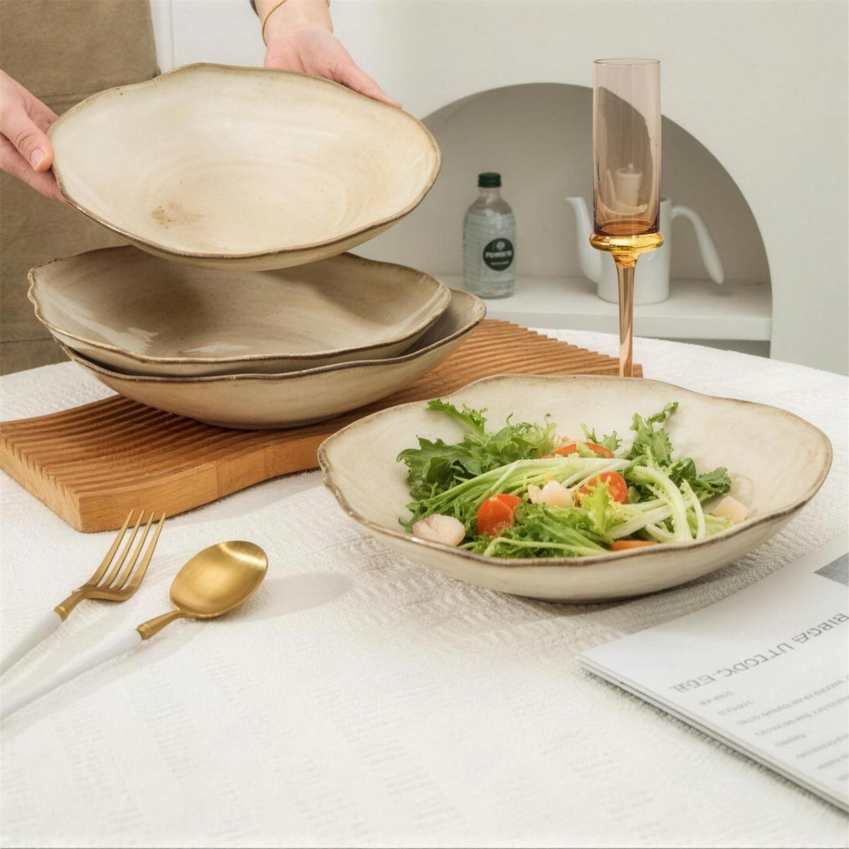 Lot de 4 assiettes creuses - Beige