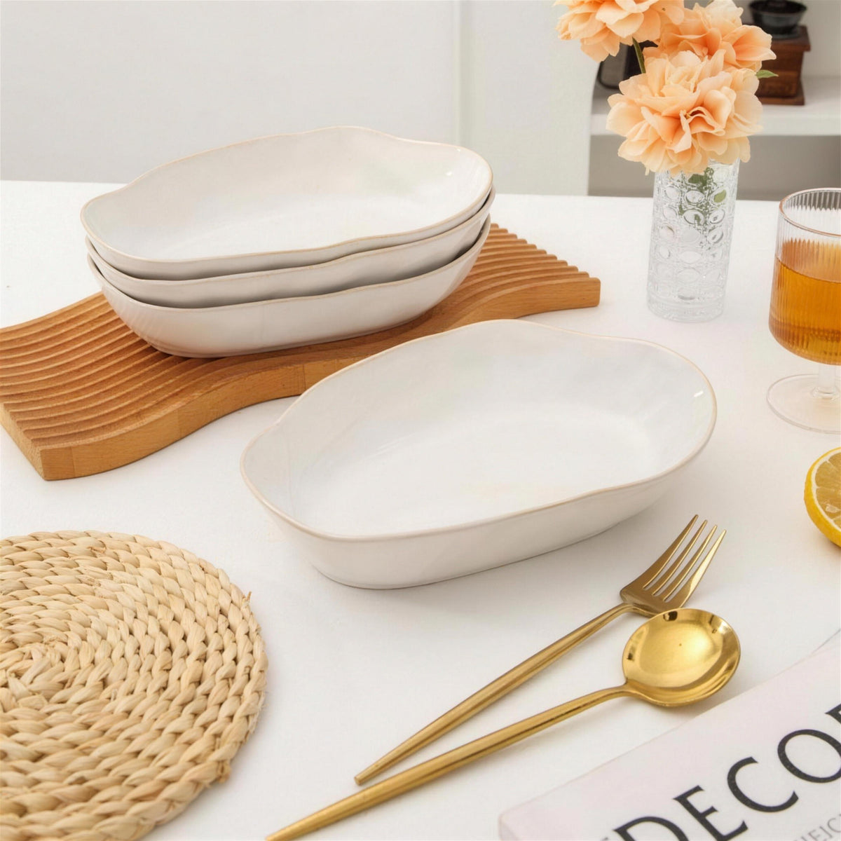 Lot de 4 plats ovales creux - blanc
