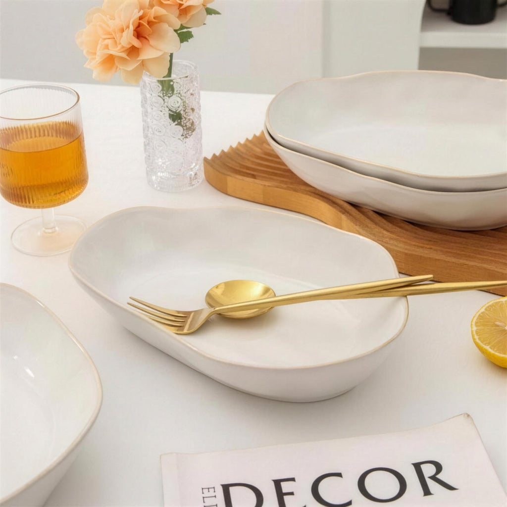 Lot de 4 plats ovales creux - blanc