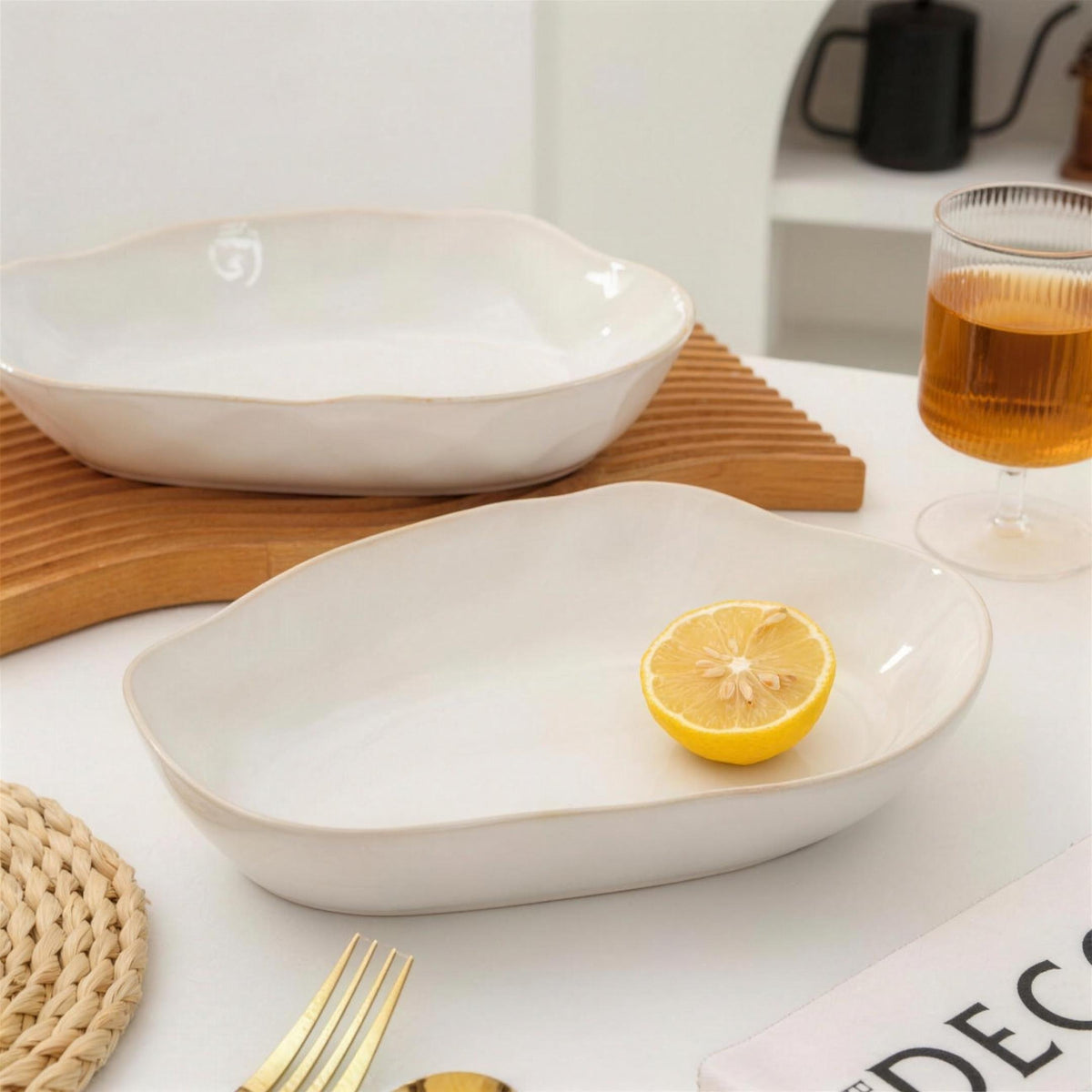 Lot de 4 plats ovales creux - blanc