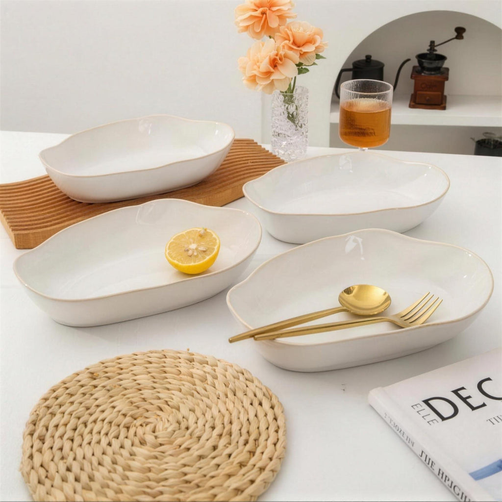 Lot de 4 plats ovales creux - blanc