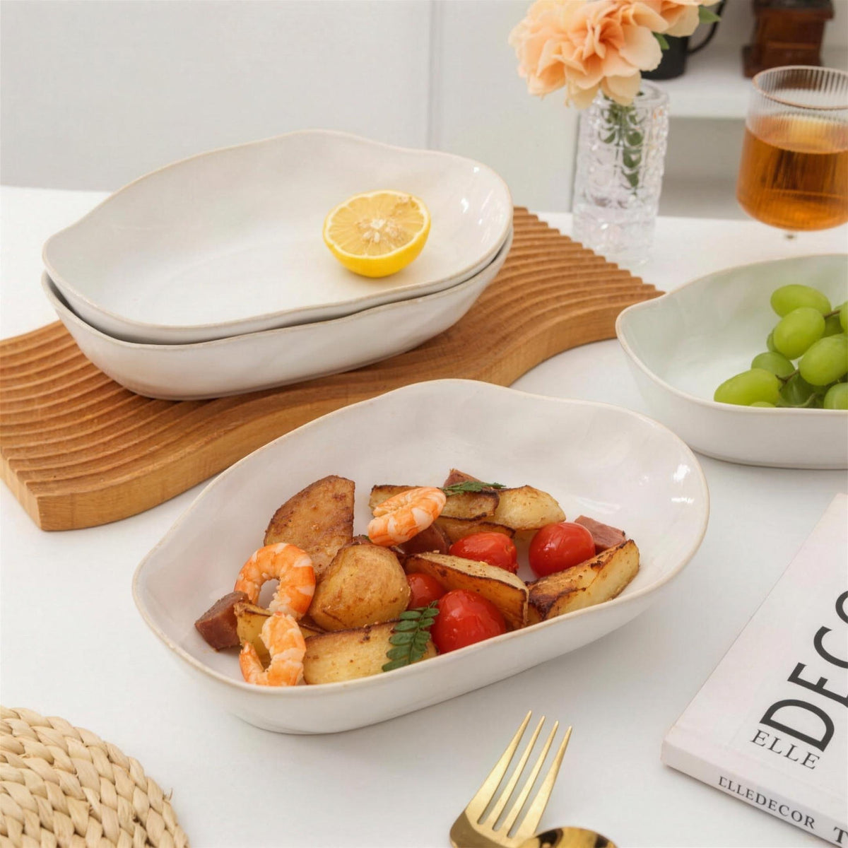 Lot de 4 plats ovales creux - blanc