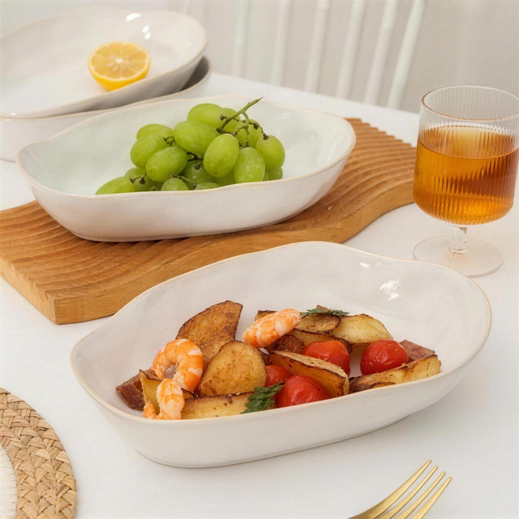 Lot de 4 plats ovales creux - blanc