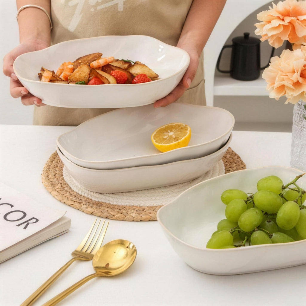 Lot de 4 plats ovales creux - blanc