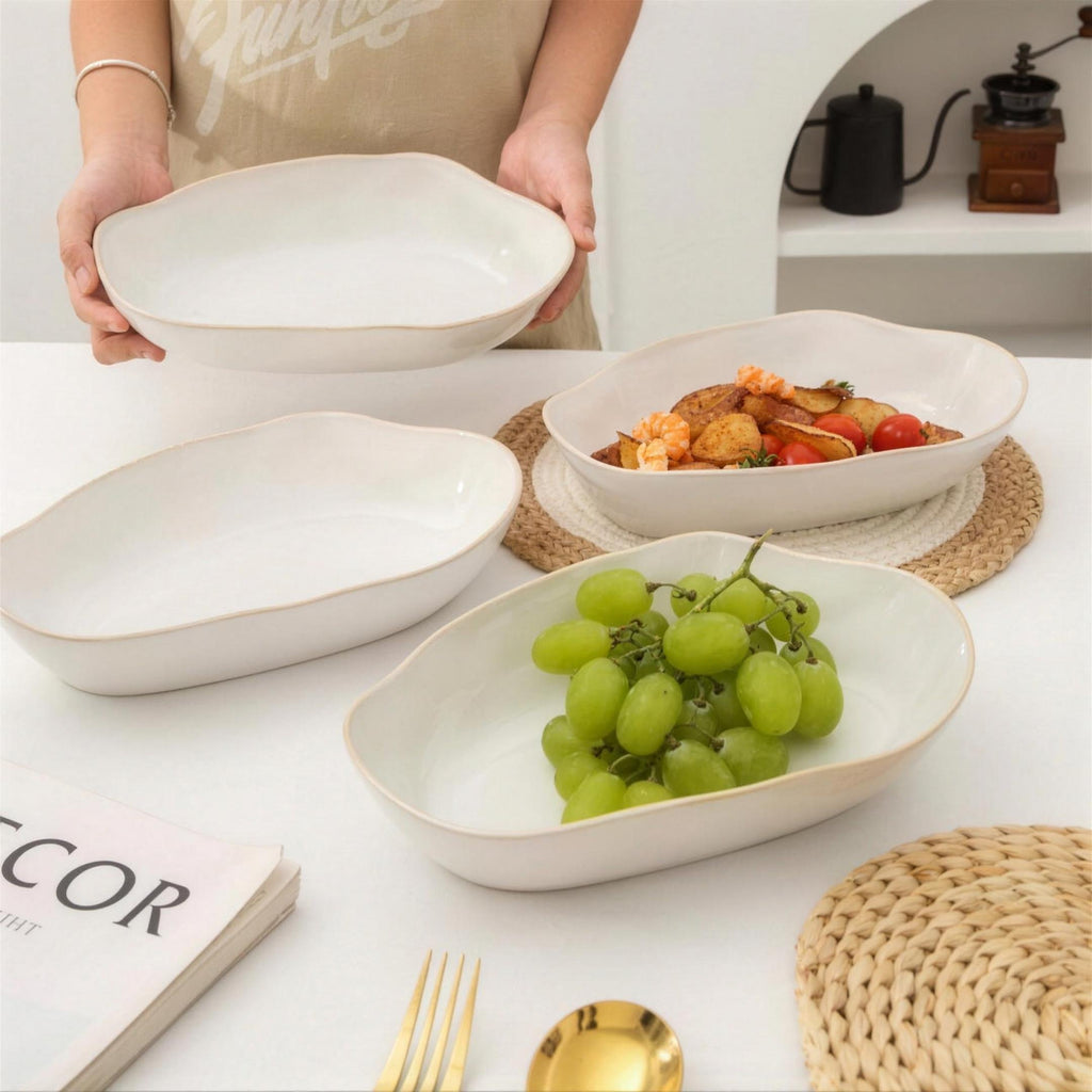 Lot de 4 plats ovales creux - blanc