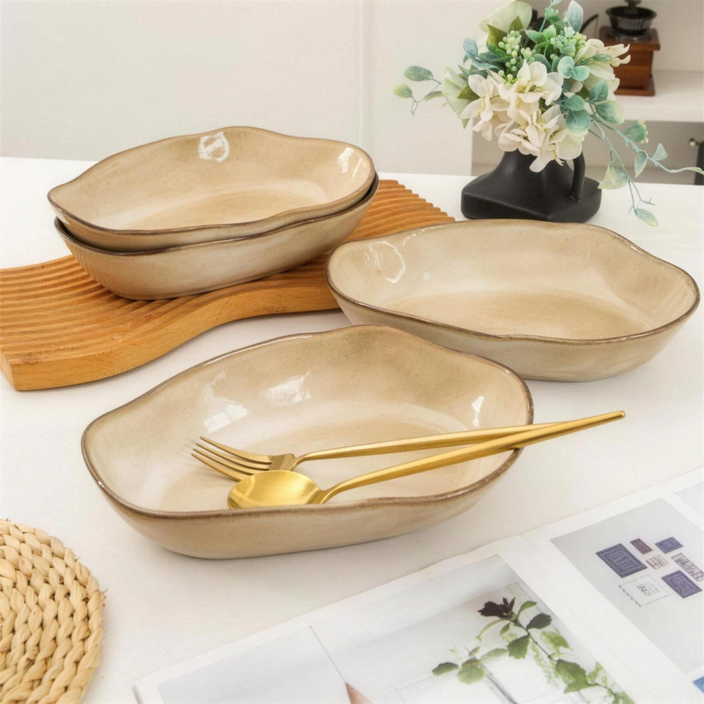 Lot de 4 plats ovales creux - beige
