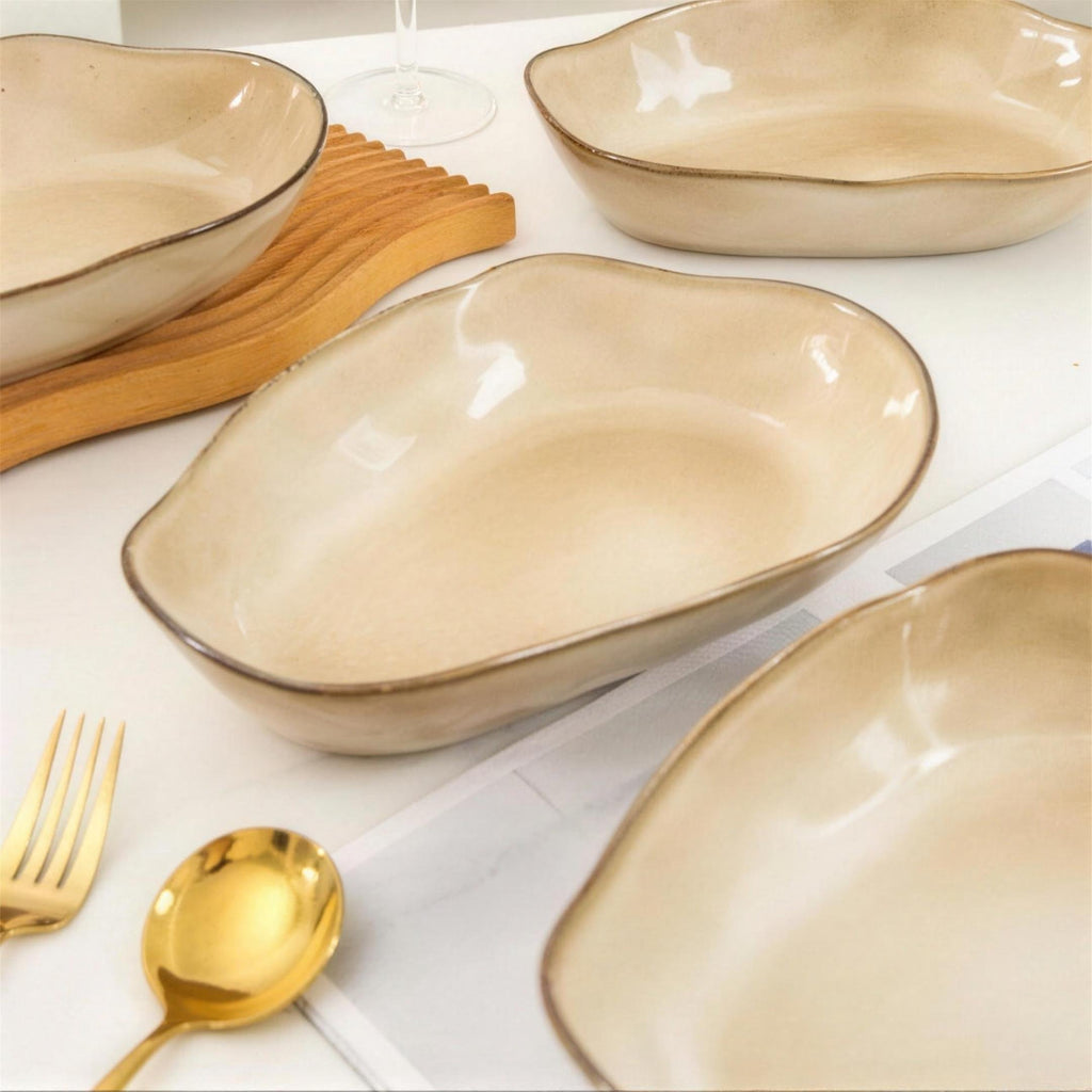 Lot de 4 plats ovales creux - beige