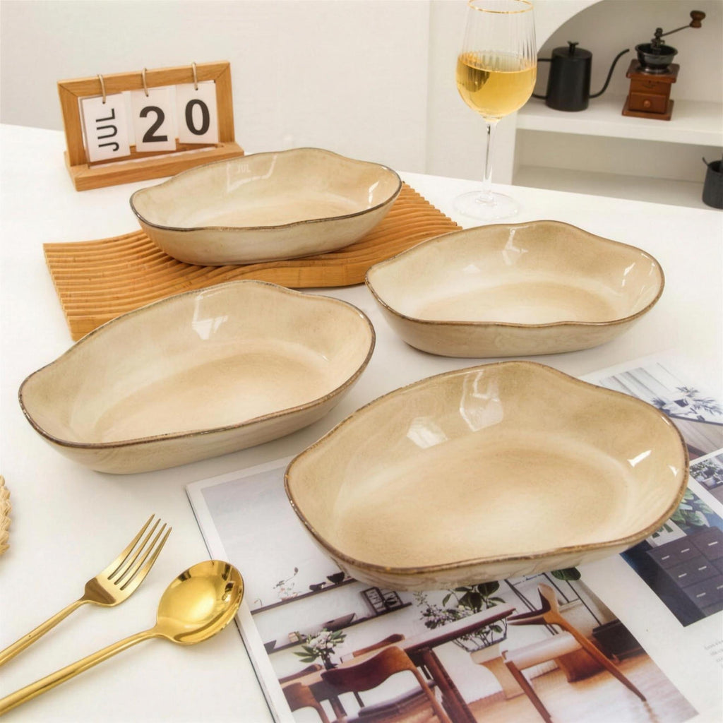 Lot de 4 plats ovales creux - beige