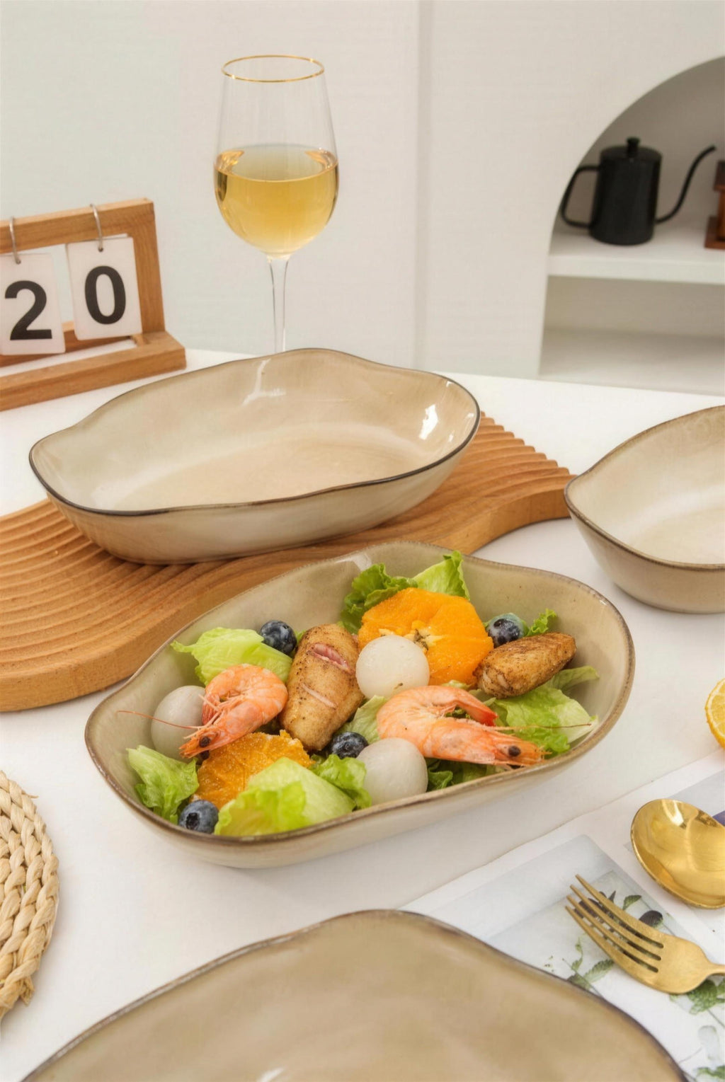 Lot de 4 plats ovales creux - beige
