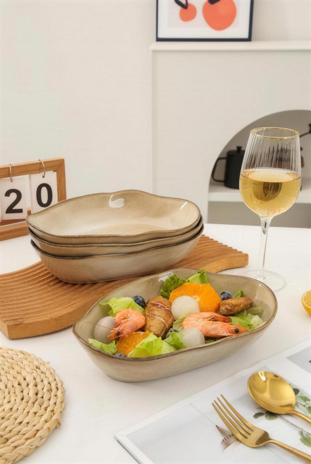 Lot de 4 plats ovales creux - beige