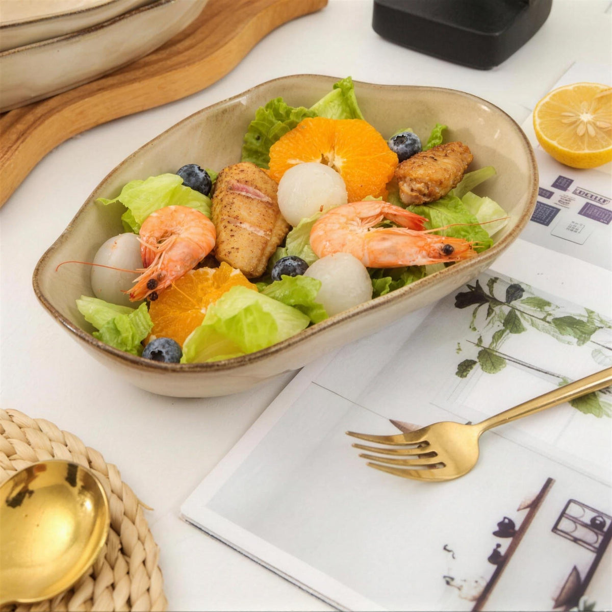 Lot de 4 plats ovales creux - beige