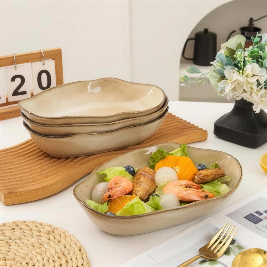 Lot de 4 plats ovales creux - beige