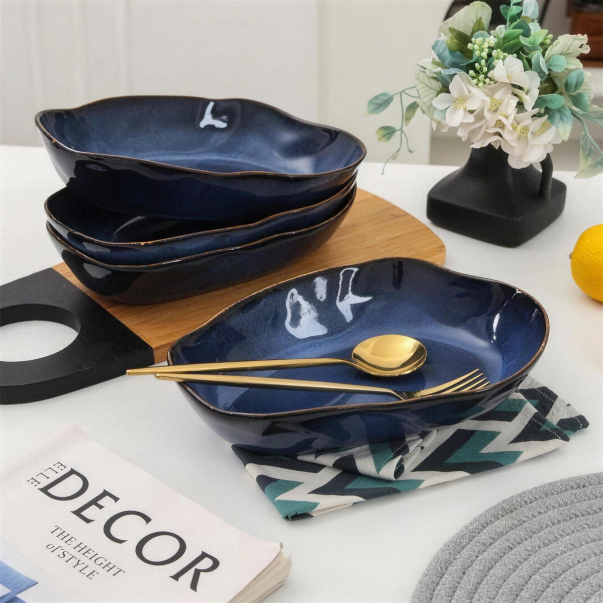 Lot de 4 plats ovales creux - Bleu