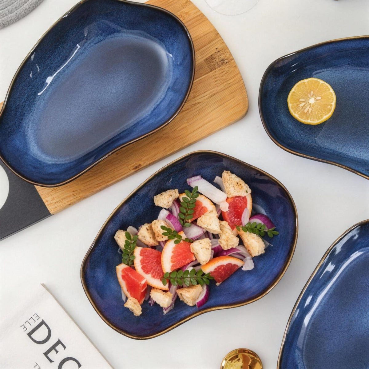 Lot de 4 plats ovales creux - Bleu