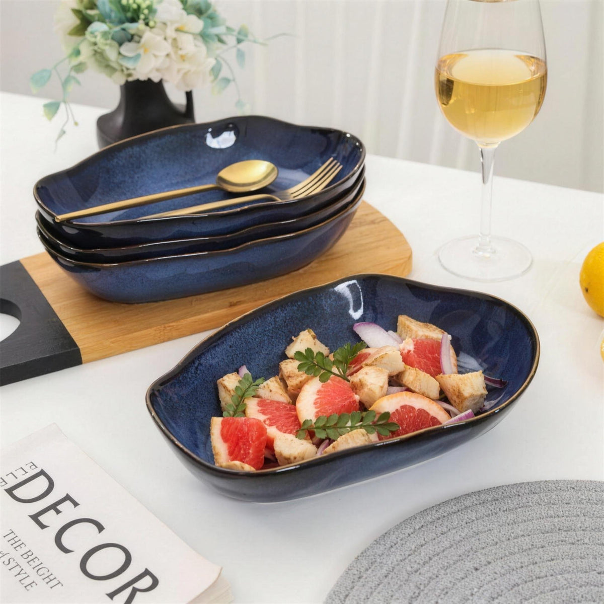 Lot de 4 plats ovales creux - Bleu