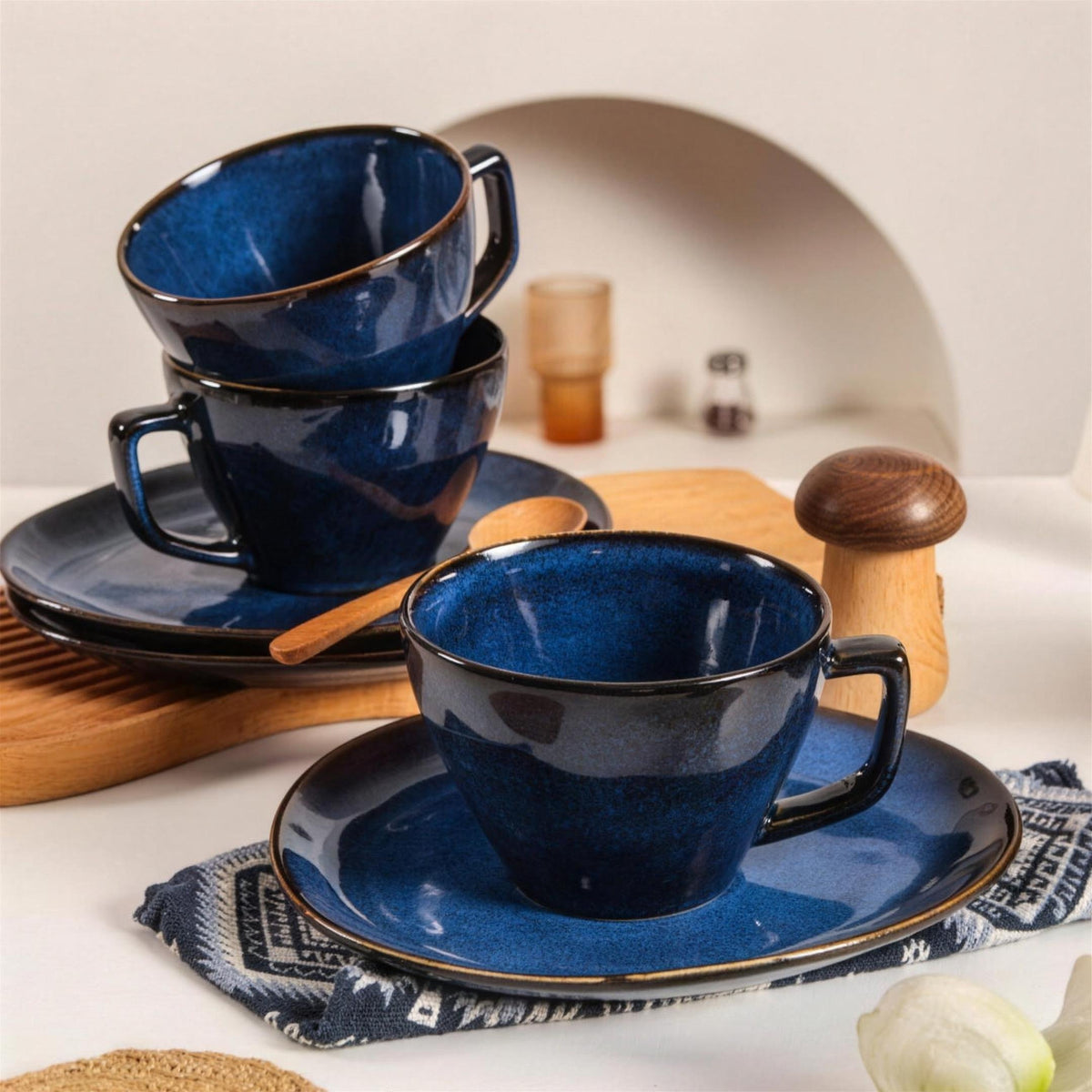 Lot de 4 tasses et soucoupes – Bleu