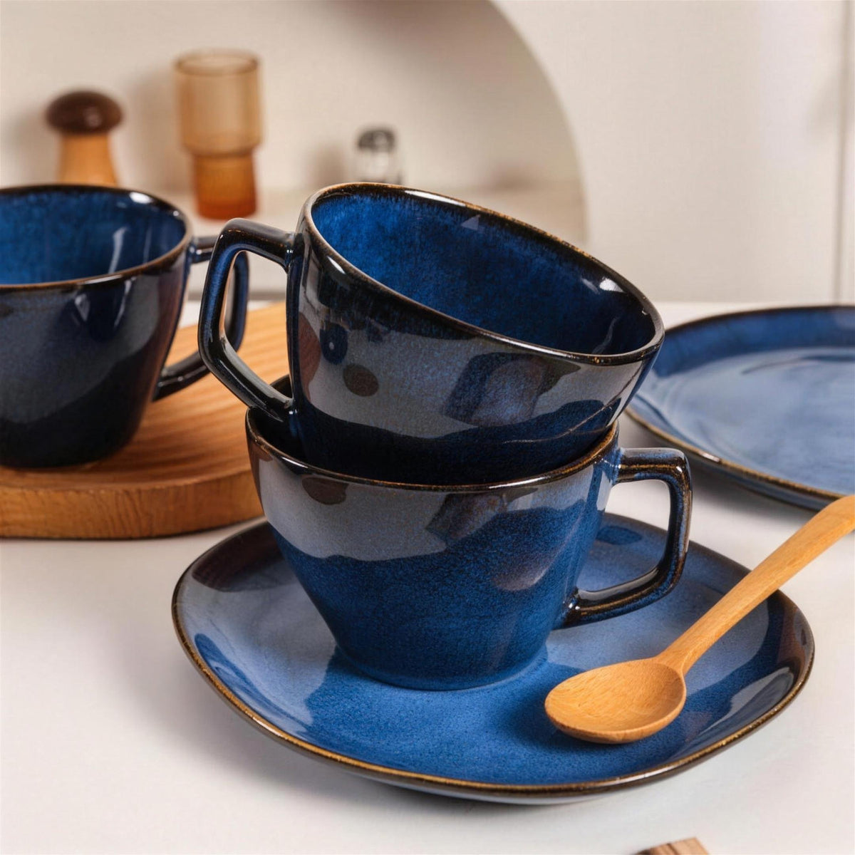 Lot de 4 tasses et soucoupes – Bleu