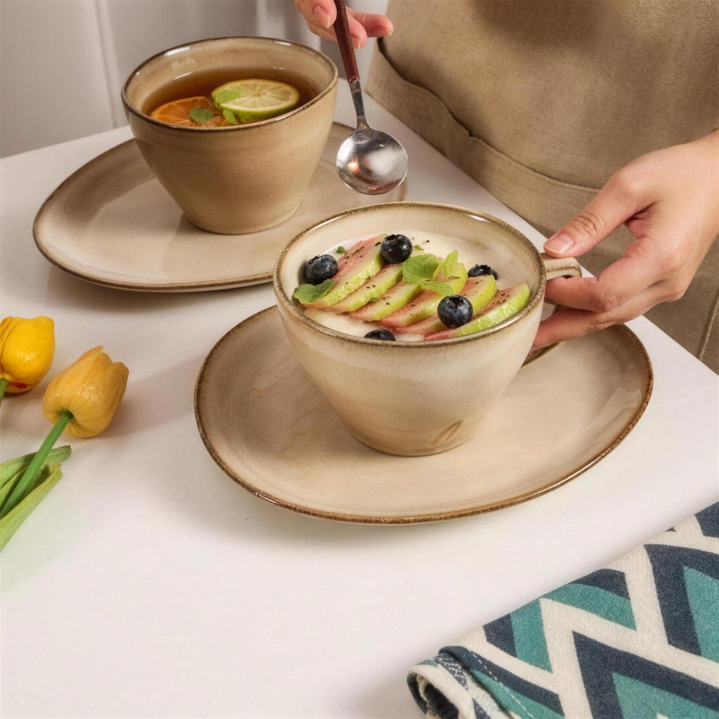 Lot de 4 tasses et soucoupes – Beige