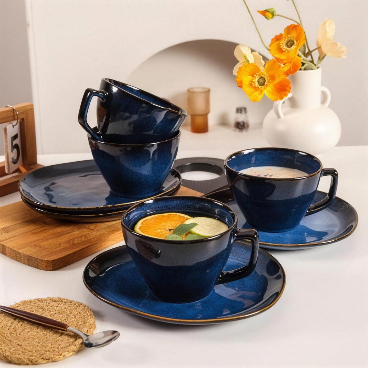 Lot de 4 tasses et soucoupes – Bleu
