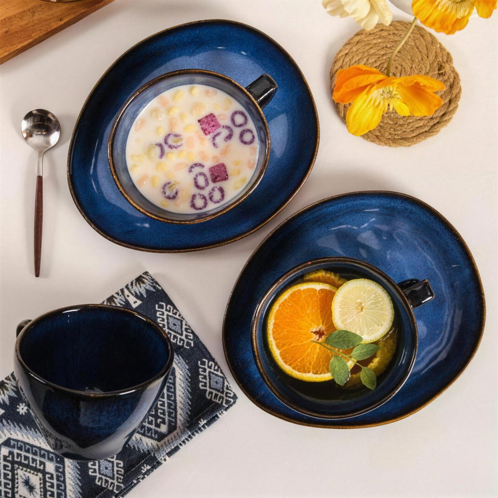 Lot de 4 tasses et soucoupes – Bleu