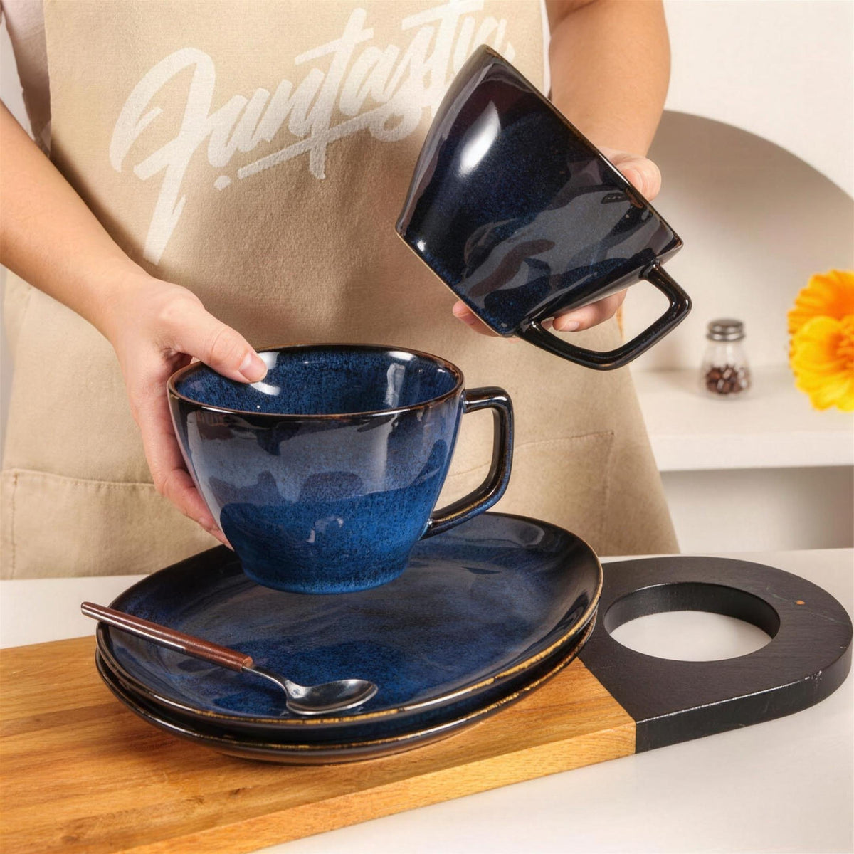 Lot de 4 tasses et soucoupes – Bleu