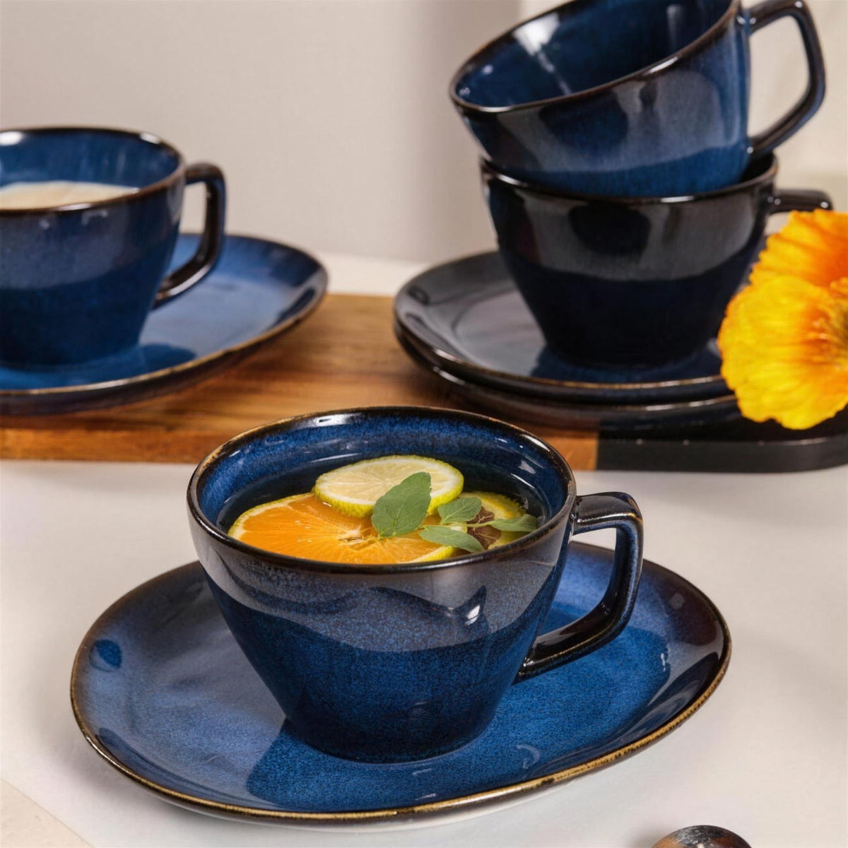 Lot de 4 tasses et soucoupes – Bleu