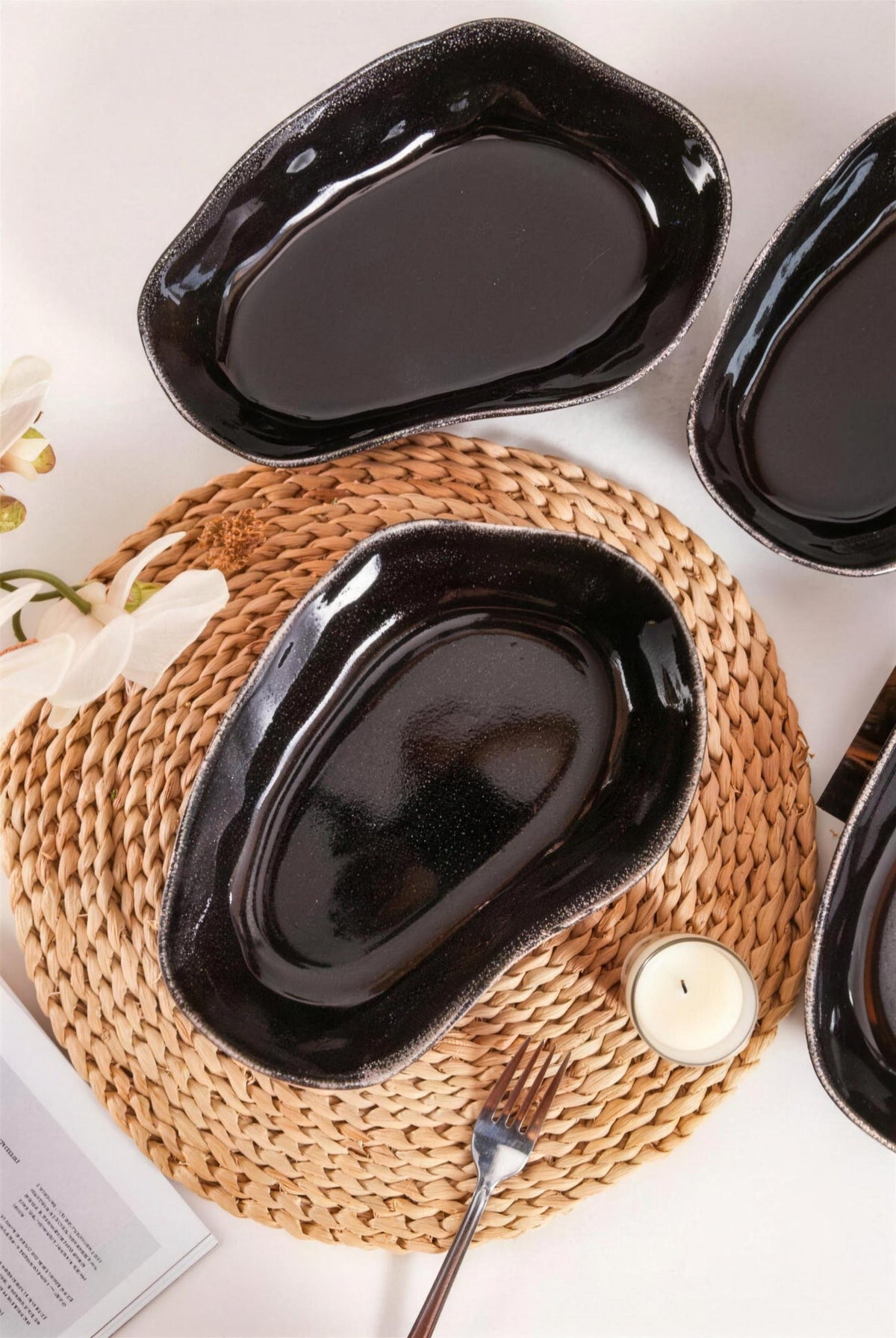Lot de 4 plats ovales creux - Noir