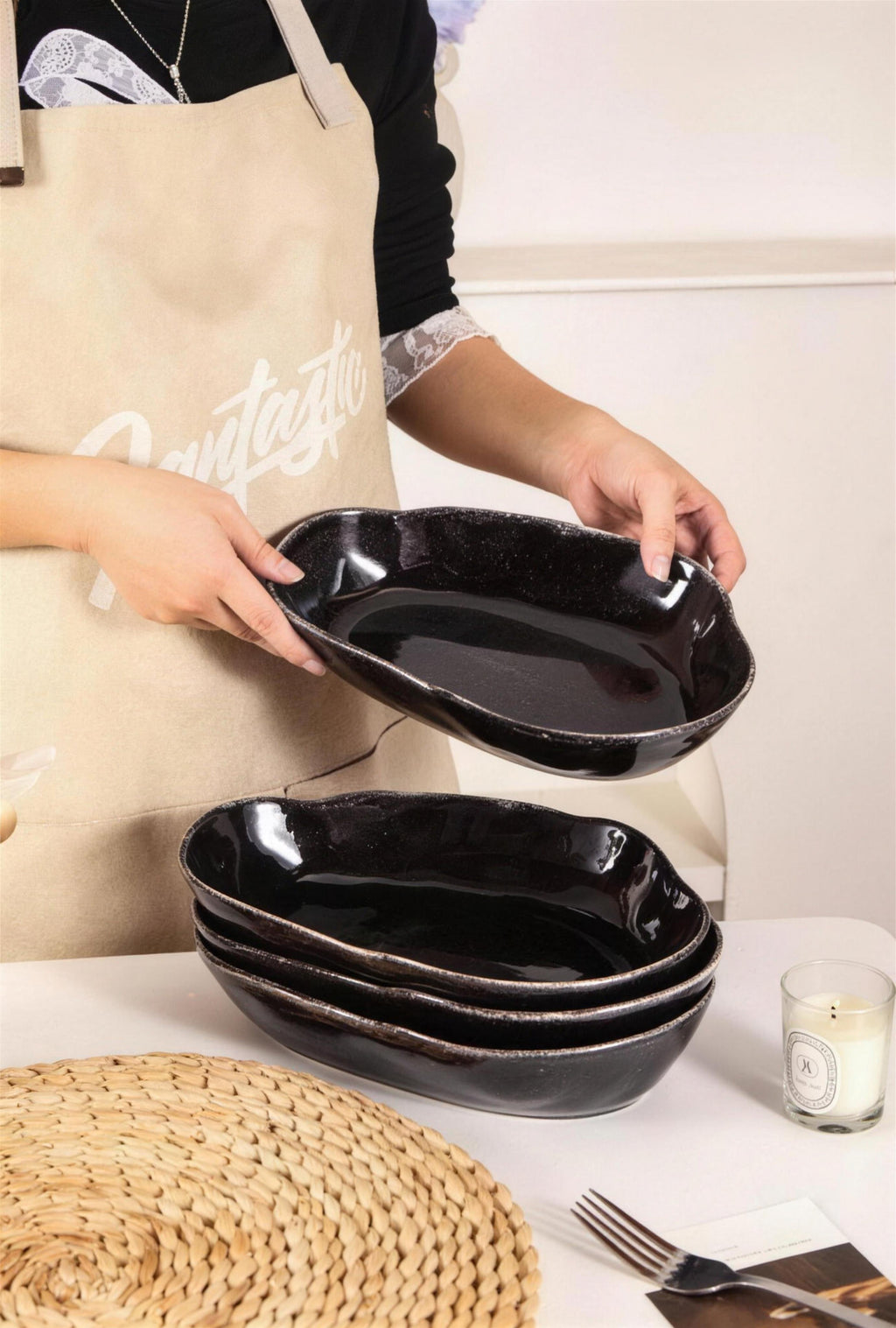 Lot de 4 plats ovales creux - Noir