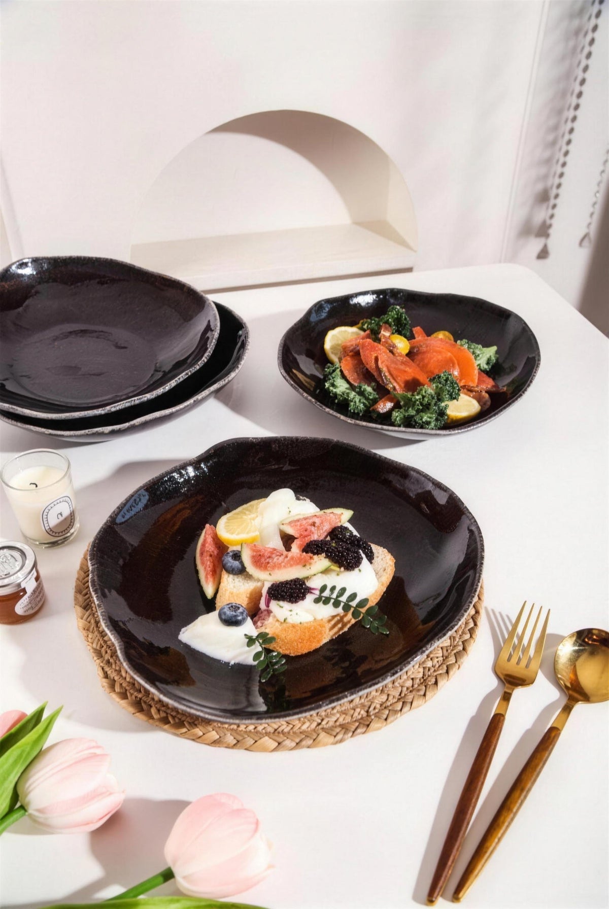 Lot de 4 assiettes creuses - Noir