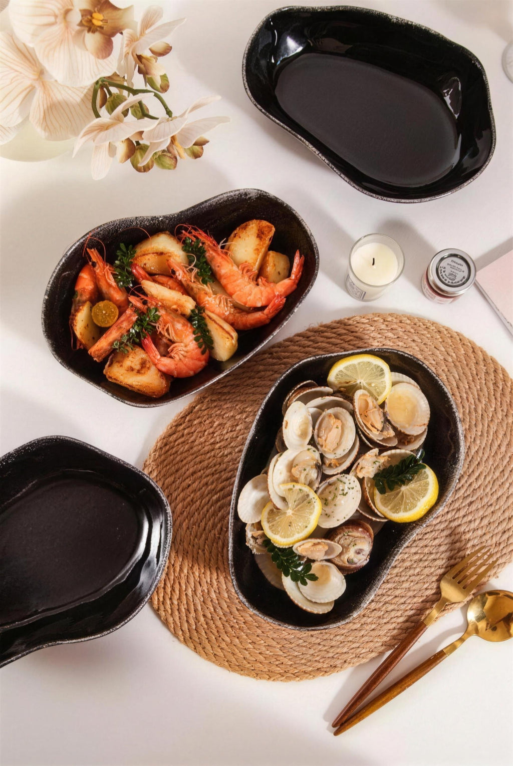 Lot de 4 plats ovales creux - Noir